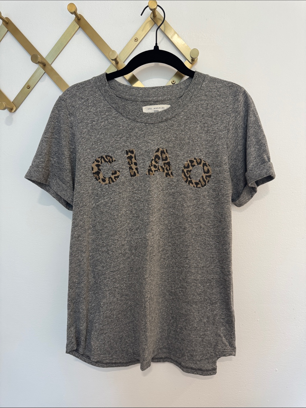 Sol Angeles X Anthropologie Gray Vneck Tee With Subtle Print